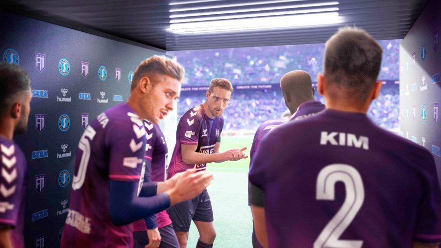 Players chatting in the tunnel for our Football Manager 2022 review